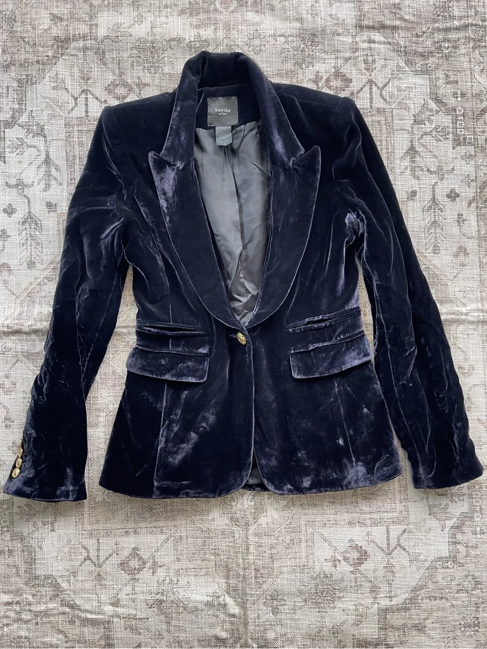Smythe Velvet Single-Button Blazer in Dark Navy - Picture 8 of 9